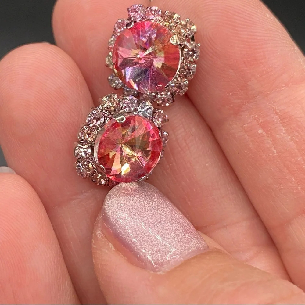 Blush Pink Sparkly Stud Earrings - Picture 8 of 10